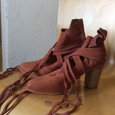 Free People Leather Wrap Bootie. Perfect Condition. Soft Salmon Leather. Leather Sole As Well. Straps That Wrap Around The Ankle. Super Cute! Free People Shoes, Leather Wraps, Wrap Around, Bootie, Bootie Boots, Kitten Heels, Ankle Boot, Ankle Boots, Free People