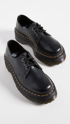 Find DR. MARTENS 1461 Quad Lace Up Loafers M 6/ W on Editorialist. Leather: Cowhide. Polished finish. Gunmetal-tone grommets. Contrast welt stitching. Platform profile. Lace-up closure. Rounded toe. Non-slip PVC AirWair sole. Imported, China. This item cannot be gift-boxed. Measurements: Heel: 2.25in / 55mm Platform: 1.75in / 45mm Doc Martin Loafers, Doc Martens Loafers, Dr Martens 1461 Quad, Dr Martens Loafers, Lace Up Loafers, Fab Shoes, Streetwear Aesthetic, Doc Marten Oxford, Doc Martens