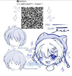 an anime character's face with the qr code in front of it, and another