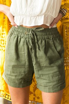 Olive Drawstring Cuffed Linen Shorts || Shop Lime Lush! Our new Boho Chic Collection will give you Palm Springs, 70's style vibes | Perfect outfits for 2022 | 2022 fashion trends | Boho Chic | Boho style | Boho fashion | Boho outfits | Boho chic fashion | Boho fashion | Boho fashion over 50 | Boho fashion outfits | Boho fashion summer | Boho fashion style | Boho fashion outfits casual | Boho outfits summer | boho outfits spring | boho outfits bohemian | Boho outfits for school #linen Boho Outfits For School, Boho Outfits Spring, Boho Fashion Over 50, Spring Boho Outfits, Fashion Outfits Boho, Boho Outfits Summer, Summer Boho Outfits, Boho Fashion Outfits, Boho Fashion Style