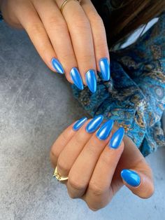 Blue Donut Glaze Nails, Blue Glazed Donut Nails, Blue Glazed Nails, Greek Nails, Blue Chrome Nails, Pink Chrome Nails, Nail Color Ideas, S Nails, Milky Nails