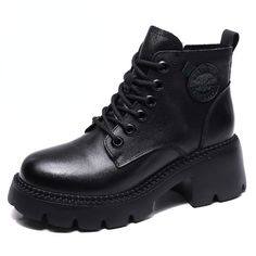 Looking for a rugged and stylish boot to take your outfit to the next level? Check out our vintage leather lace-up high-top women's boots! These bad boys are not only comfortable, but they also feature a thick heel for added style and stability. Whether you're hitting the town or just running errands, our women's shoes will keep you looking good and feeling great all day long. pattern: plain Boot material: top layer cowhide Product category: martin boots Heel height: medium heel (3-5CM) Popular Grunge Lace-up Boots With Round Toe For Fall, Punk Lace-up Boots With Lug Sole For Fall, Winter Lace-up Boots With Lug Sole And Round Toe, Trendy Lace-up Heeled Boots For Streetwear, Grunge Lace-up Boots For Fall, Streetwear Platform Ankle Boots With Laces, Grunge Lace-up Platform Boots, Vintage Black High Ankle Lace-up Boots, Black Ankle Boots With Lacing