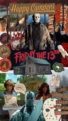 a collage of halloween images with the words happy campers friday the 13th on them