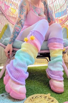 Rainbow Stripe Leg Warmers | My Violet Cute Streetwear, Crochet Leg Warmers, Clothing Design Sketches, Rainbow Outfit, Rainbow Crochet, Amy Rose, Fun Crochet Projects, Zooey Deschanel