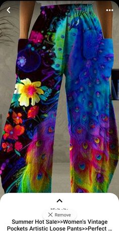 Vintage Pants Women, Rainbow Wedding Dress, Sports Wear Fashion, Fashion Butterfly, Patchwork Clothes, Boho Fashion Bohemian, Peacock Print, Cruise Outfits, Pants Loose