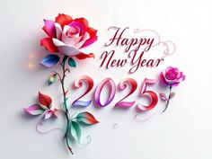 a happy new year greeting card with flowers and the number 2055 on white background