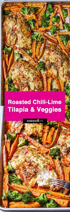 roasted chilli - lime tila and veggies in a casserole dish