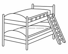 a bunk bed with a ladder to the top and bottom, in black and white