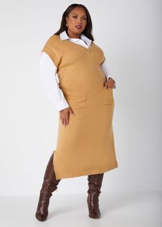 Plus Size Sweater Dress Plus Size Layered Dress Plus Size Dresses Sweater Dress Plus Size, Paneled Dress, Plus Size Sweater Dress, Dresses Date Night, Easy Chic, Classy Casual Outfits