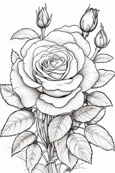 a black and white drawing of a rose