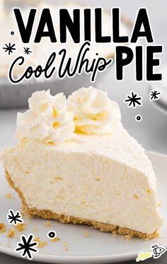 a piece of vanilla ice cream pie on a white plate with the title overlay