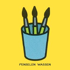 an image of pens in a cup with the words penseln wassen on it