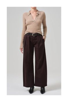 The Petra trouser is designed with expertly placed pleats and a relaxed fit. Made of lightweight stretch twill in a clean, dark brown, we love it paired with a cream sweater or white silk blouse for work and a cropped vest or bodysuit for a night out! DETAILS This fit is true to size. Closure: Zip Fly Measurements for size 27: Rise 13 1/2", Inseam 32", Leg Opening 23 1/4" Made of 97% cotton, 3% elastane Care:Machine wash cold inside out with like colors. Do not bleach. Tumble dry low. Made in Tu Sheer Texture, White Silk Blouse, Wrap Clothing, Cashmere Accessories, Pullover Cardigan, Long Midi Dress, Cashmere Turtleneck, Polo Sweater, Cream Sweater