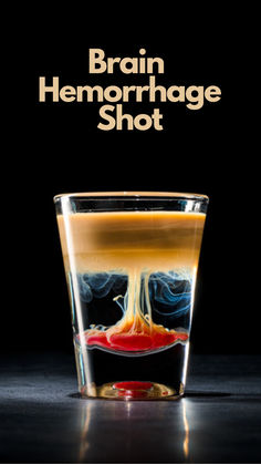 Brain Hemorrhage Cocktail Halloween Themed Shots Alcohol, Spooky Halloween Shots, Spooky Shots Alcohol, Easy Halloween Shots Alcohol, Medical Themed Cocktails, Brain Shots Recipe, Halloween Bar Drinks, Baileys Halloween Drink, Halloween Shooters Alcohol