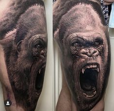 a man's leg with a gorilla tattoo on it