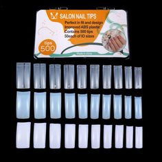 1. 100% Brand new and high quality2. 10 different sizes Acrylic False Nail half Cover Tips,  50 pcs for each size (size 0 -9)3. Suitable for nail extension with nail art decorations / nail gel / acrylic / etc.4. Can add nail art decorations on the nails and design your own style and pattern5. Easy to apply and hold with nail glue6. For professional salon or home use7.Description : Suitable for nail extension with nail art decorations / nail gel / acrylic / etc. 8.Can add nail art decorations on Natural Color Nails, Clear Nail Tips, Professional Manicure, Nails Tips, Nails Set, Clear Nails, False Nail, Nail Extensions, Artificial Nails