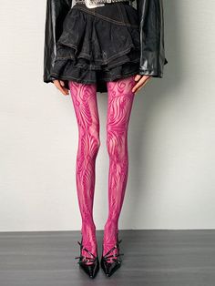 This price is for a pair of tights only, others are not included. Ridiculous Fashion, How To Pair Pink, Unique Tights, Colourful Tights Outfit, Pattern Tights, Colourful Tights Outfit Aesthetic