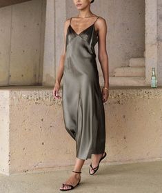 Slip into something a little more comfy. (And a lot more va va voom.) A heavy silk slip dress with a deep V and a low back. Lined, darted cups for low-key dressing and a better fit. Midi length and bias cut for the ultimate body skimming, but not body-con, dress. Slip Dress With Sweater, Blazer Wedding, Midi Slip Dress, Fun Pants, Va Va Voom, Silk Slip Dress, Satin Slip, Silk Slip, Satin Slip Dress