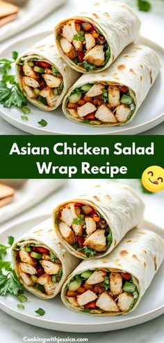 Enjoy a delicious blend of crunchy cabbage, shredded carrots, and grilled chicken in this Asian Chicken Salad Wrap. Drizzled with a zesty dressing, it’s a satisfying and healthy option for any meal.