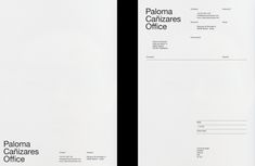 two pages from the paloma contrares office, one is white and the other is black