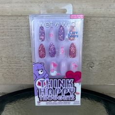 New In Box. Never Opened Has Medium Nail Size Comes With Glue Has Purple Care Bear Design In Nails Med Length Nails, Care Bear Nail Designs, Halloween Care Bear Nails, Wet N Wild Hello Kitty, Wet N Wild Care Bears, Purple Care Bear, Care Bear Products, Fake Nails For Kids, Alice In Wonderland Nails