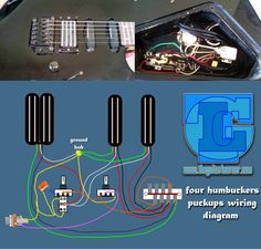 an electric guitar wiring diagram with four humbuckers