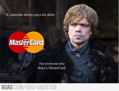 the game of thrones character is shown in this ad for mastercard