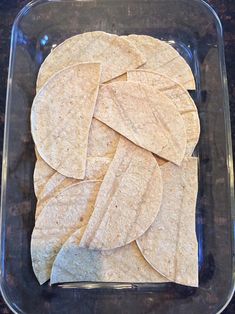 tortilla chips in a glass baking dish