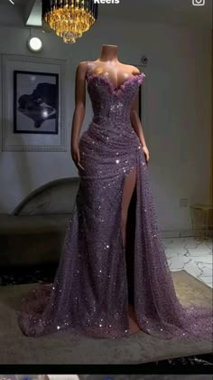 purple sparkly prom dress Purple Long Prom Dresses, Prom Dress Inspo Purple, Prom Dress Purple Lavender, Prom Dresses Diamonds, Purple Prom Dresses Black Women, Purple Prom Couple, Violet Prom Dress, Prom Glitter Dress, Purple Sparkly Prom Dress