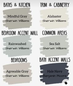 the most gray paint colors for walls and ceilings, with names on each one side