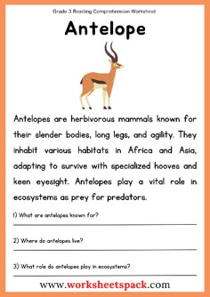 an antelope worksheet with the words antelope and other animals