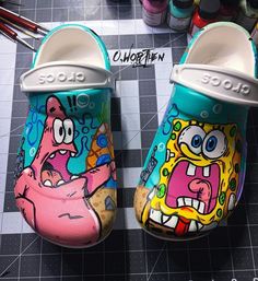 Tear Painting, Cool Crocs, Saturday Morning Cartoon, Painted Shoes Diy, Morning Cartoon, Shoes Diy