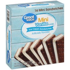 great value mini vanilla ice cream sandwiches, 16 - count boxes pack of 6 by great value