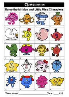 an image of cartoon characters with names and numbers