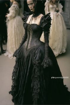 Black Dresses Victorian, Gothic Ballgown Aesthetic, Gothic Royalty Aesthetic Dress, Fantasy Clothing Dresses, 1800 Gothic Fashion, Plaguecore Fashion, Gothic Masquerade Dress, Gothic Masquerade Outfit, Black Rococo Dress