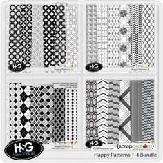 happy patterns 1 - 4 bundle for scrapbooking and paper crafting, includes four different designs