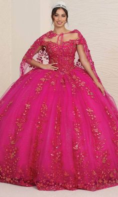 May Queen LK252 - Embellished Butterfly Ballgown Special Occasion Dress 2 / Magenta Butterfly Ballgown, Purple Quince, Ballgown Skirt, Sheer Cape, Structured Corset, Ethereal Elegance, May Queen, Strapless Sweetheart Neckline