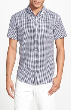 Bonobos+'Surfpoint'+Slim+Fit+Short+Sleeve+Gingham+Seersucker+Sport+Shirt+available+at+#Nordstrom Sport Shirt, Slim Fit Shorts, Blue Gingham, Gingham Check, Sports Shirts