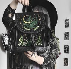 Find us a more perfect backpack…We’ll wait 😏
📸 anima_____damnata Gothic School Backpack, Gothic Standard Backpack For Everyday Use, Crescent Moon Embroidery, Black Gothic Standard Backpack, Black Gothic Backpack, Goth Mini Backpack, Velvet Backpack, Moon Embroidery, Witch Style