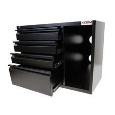 an open black drawer with five drawers