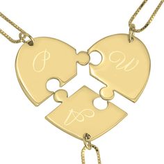 This 3 Piece Initial Puzzle Necklace is the perfect friendship necklace for three best friends, three sisters or for example a mother and two daughters. 3 Piece Puzzle, Necklaces Initials, Mother And Two Daughters, 3 Bff, Puzzle Necklace, Mother And Daughters, Trio Necklace, Bff Jewelry, Bff Bracelets