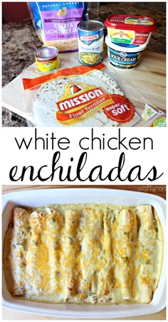 white chicken enchiladas in a casserole dish