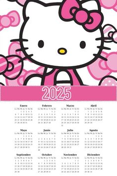 a calendar with hello kitty on it for the year 2012 - 2013 in pink and white