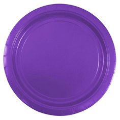 a purple paper plate on a white background