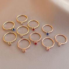 Shining Colorful Zircon Custom Closed Rings Custom Birthstone Ring, Gifts Couple, Country Rings, Birthday Ring, Ring Minimalist, Minimalist Ring, Round Rings, Couple Rings, Minimalist Rings