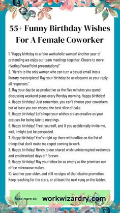 55+ Funny birthday wishes for coworker female edition guaranteed to make her smile 2 Happy Birthday To A Coworker, Fun Ways To Say Happy Birthday, Birthday Quotes For Coworker, Birthday Ideas For Workplace, Happy Birthday Colleague Funny, Funny Ways To Say Happy Birthday, Coworker Birthday Quotes, Birthday Wishes For Colleague, Happy Birthday Coworker