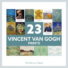 the cover of 23 vincent van gogh prints, with an image of many different paintings