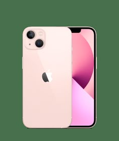 two iphones side by side, one pink and the other white with an apple logo on