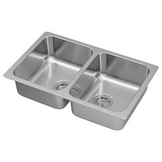 two stainless steel kitchen sinks on white background