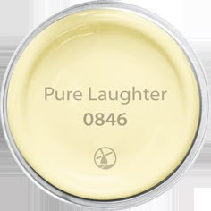 a yellow pan with the words pure laughter on it's bottom and an image of a